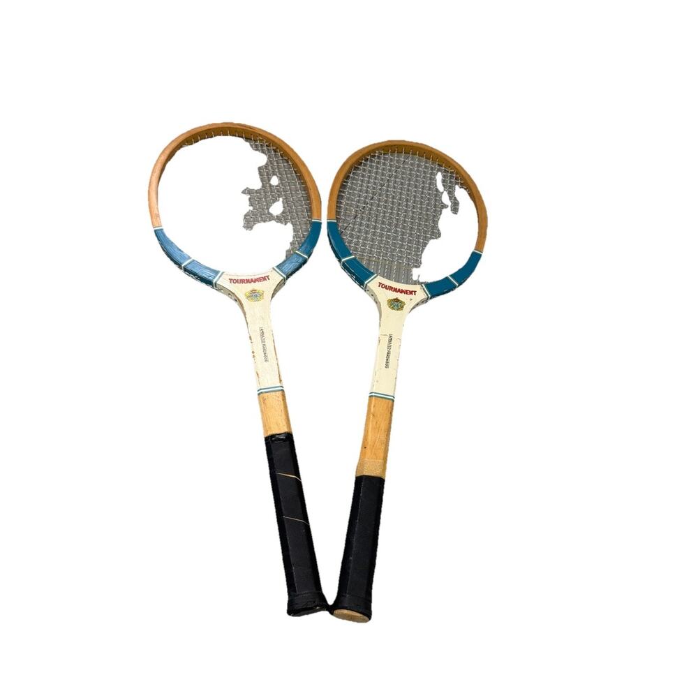 Vintage Antique Monarch Tournament Laminated Wood Tennis Racquet Set